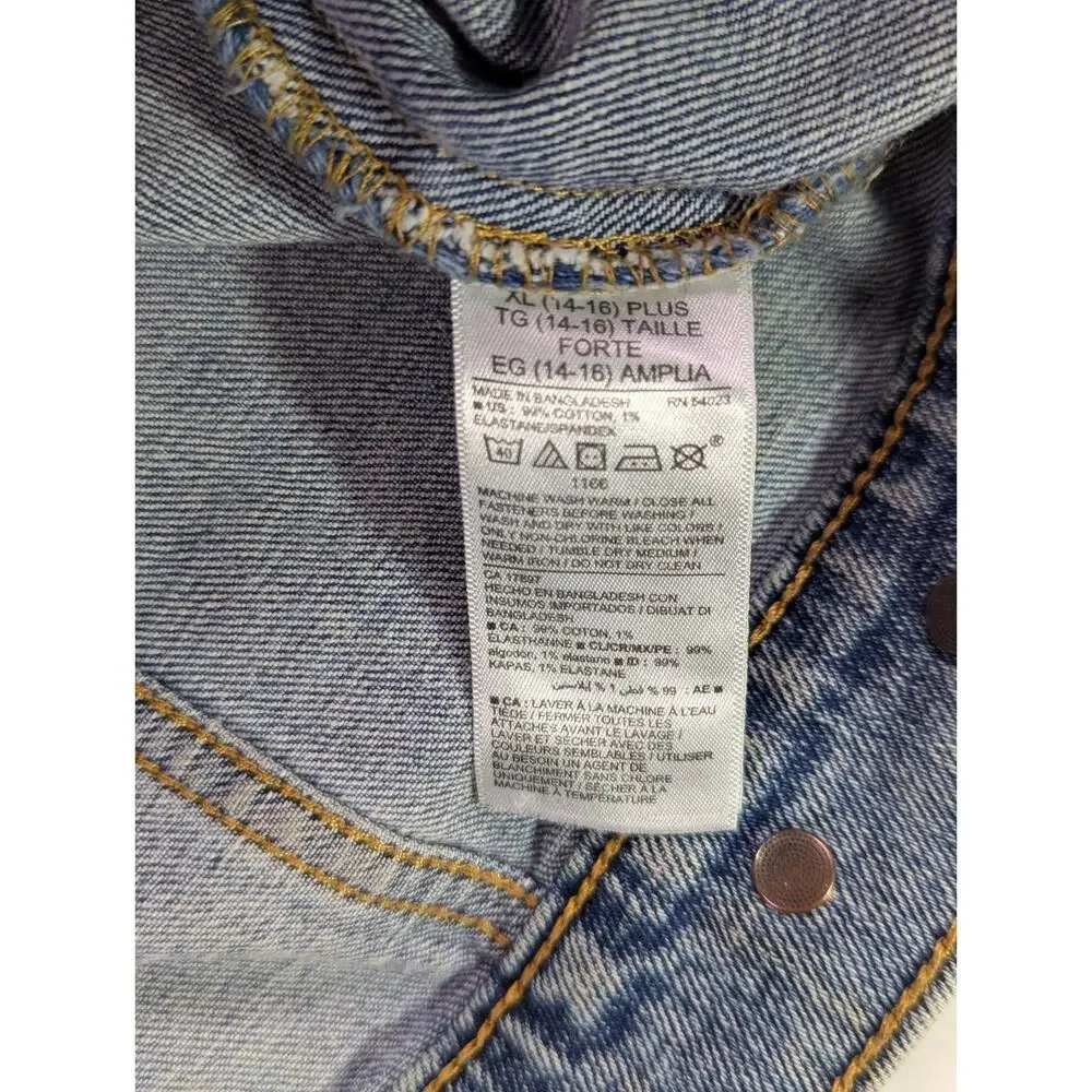 Old Navy Kids XL 14-16 Plus Denim Trucker Jacket Medium Wash Stretch EUC
